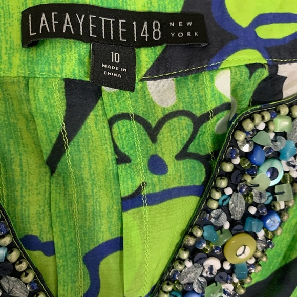 Lafayette 148 Green Mod Floral Print Beaded Tunic - Picture 9 of 15